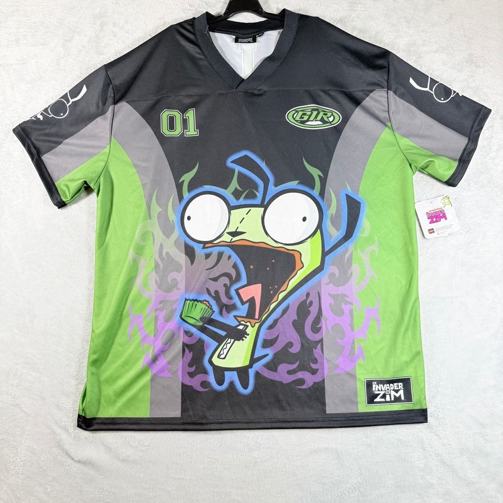 Invader Zim GIR Graphic Soccer Jersey XL New Black Green I Miss You Cupcake